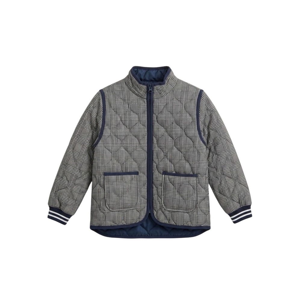 Free Assembly Kids Quilted Plaid Bomber Jacket Navy Trim XXL 18 Fits Women S
